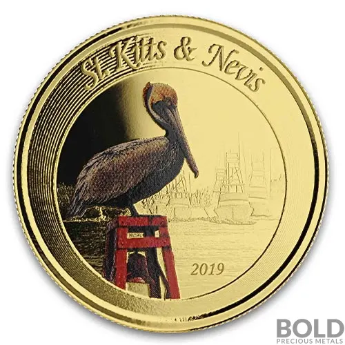 2019 EC8 St Kitts & Nevis Brown Pelican 1 oz Gold Proof (Colored)