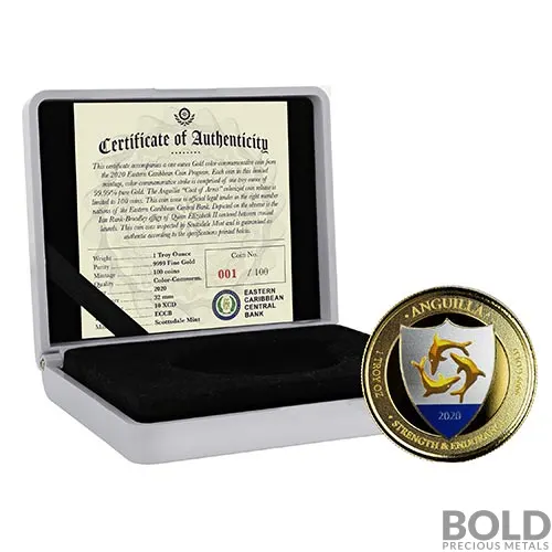 2020 EC8 Anguilla Coat of Arms 1 oz Gold Proof (Colored)