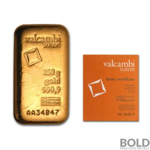 250 Gram Valcambi Gold Bar (Cast)