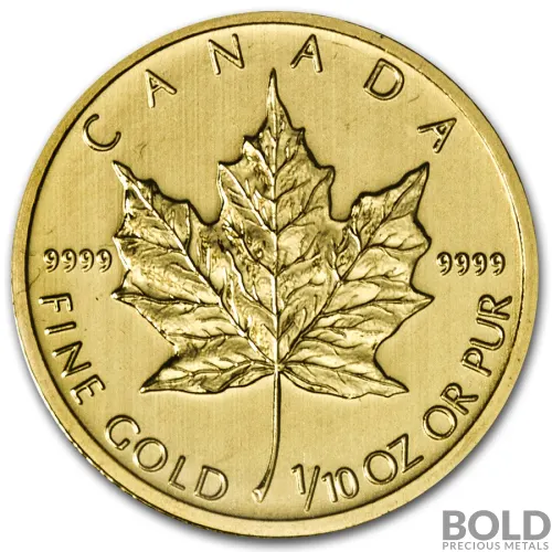 1/10 oz Canadian Gold Maple Leaf Coin (Random Year)