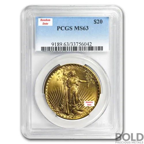 Gold $20 Saint Gaudens NGC/PCGS Graded Coin (MS63)