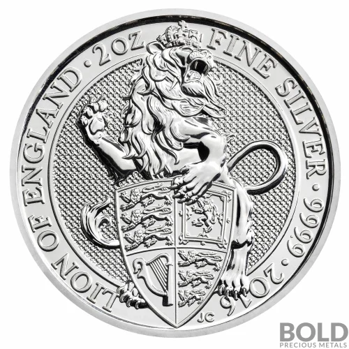 2016 2 oz British Silver Queen's Beasts Coin (The Lion, Impaired)