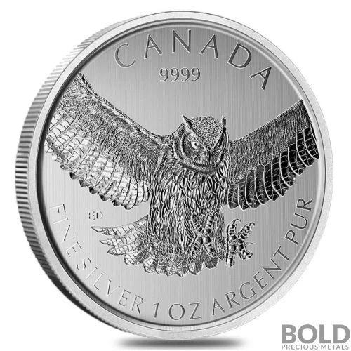 2015 1 oz Canadian Birds of Prey Great Horned Owl Silver Coin (Impaired)