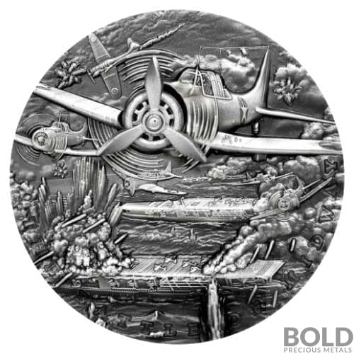 2021 2 oz Niue Sea Battles: Battle of Midway Silver Coin (Antiqued)