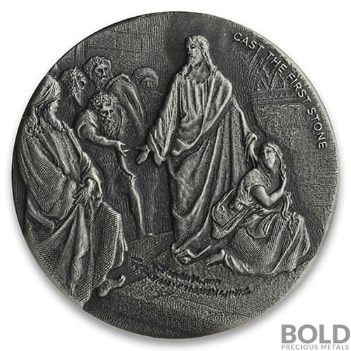 2019 2 oz Scottsdale Biblical Series the First Stone Silver Coin (Cast)