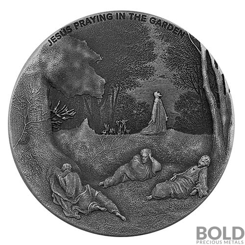 2021 2 oz Scottsdale Biblical Series Jesus Praying in the Garden Silver Coin