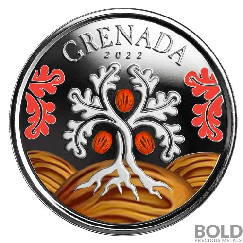 2022 1 oz EC8 Grenada: Nutmeg Tree Silver Coin (Proof, Colored)