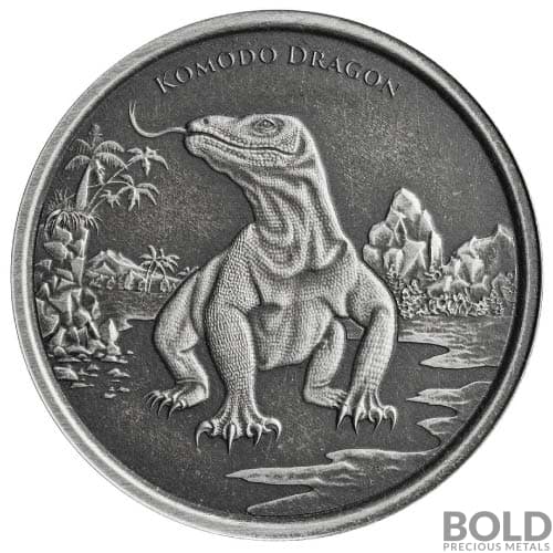2022 1 oz Tokelau Komodo Dragon Silver Coin (Antiqued)