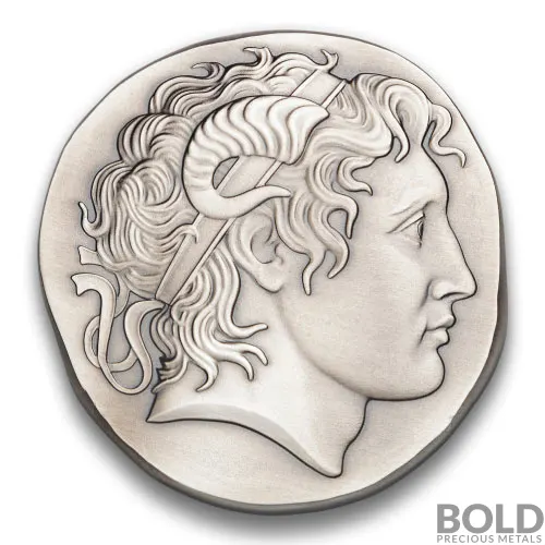 Silver 5 oz Argentia Alexander the Great UHR Antiqued Round