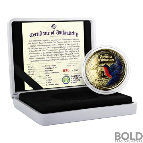 2021 1 oz Antigua Barbuda Frigate Bird Colored Proof Gold Coin