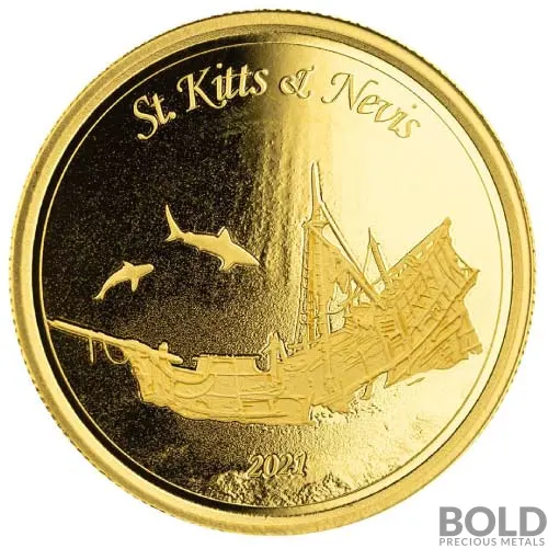 2021 1 oz St Kitts & Nevis Shipwreck Gold Coin