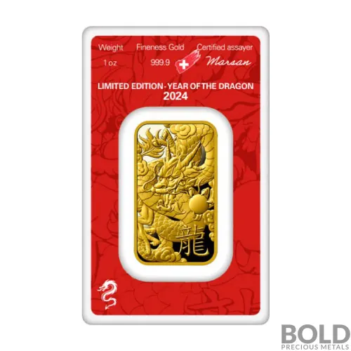 2024 Gold 1 oz Argor Heraeus Lunar YOT Dragon Bar (In Assay)