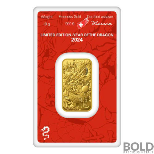 2024 Gold 10 Gram Argor Heraeus Lunar YOT Dragon Bar (In Assay)