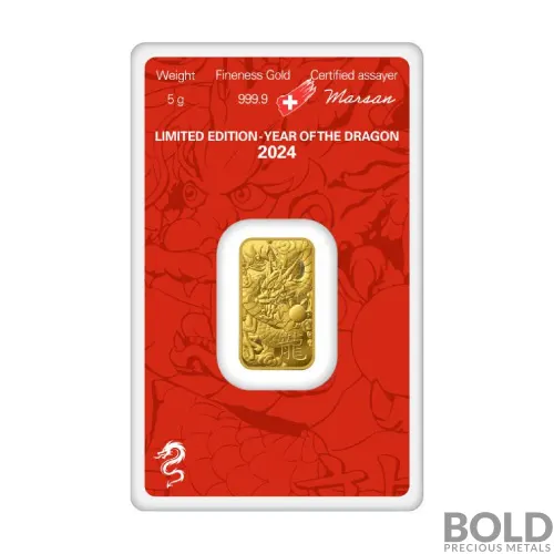 2024 Gold 5 Gram Argor Heraeus Lunar YOT Dragon Bar (In Assay)