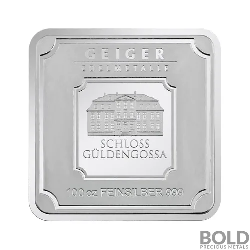 Silver 100 oz Geiger Edelmetalle Square Minted Bar