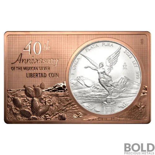 2022 Silver 1 oz & Copper 2 oz Mexican Libertad 40th Anniversary Proof Coin Bar