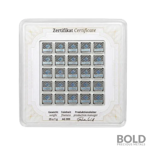 Silver 25x1 Gram Geiger Edelmetalle Square Multicard Bar (Capsule)