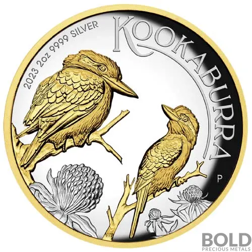 2023 Silver 2 oz Perth Australia Kookaburra Proof HR Gilded Coin