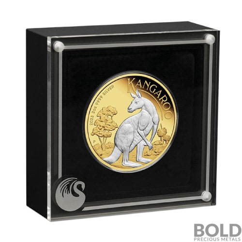 2023 Silver 2 oz Perth Kangaroo Reverse Gilded Coin