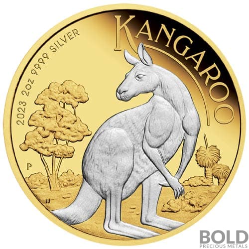 2023 Silver 2 oz Perth Kangaroo Reverse Gilded Coin