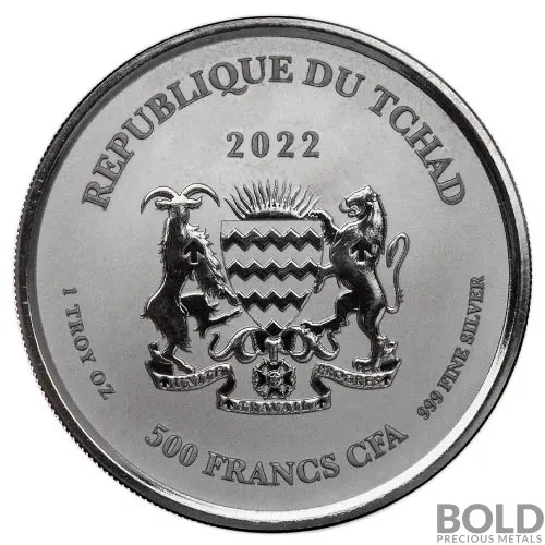2022 1 oz Chad Scorpion Rhodium Plated Silver Coin