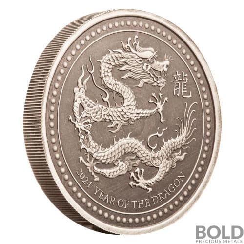 2024 Silver 2 oz Samoa Year of the Dragon Antiqued Coin