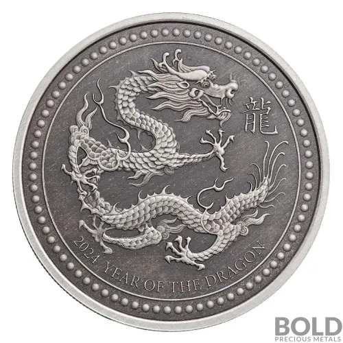 2024 Silver 2 oz Samoa Year of the Dragon Antiqued Coin