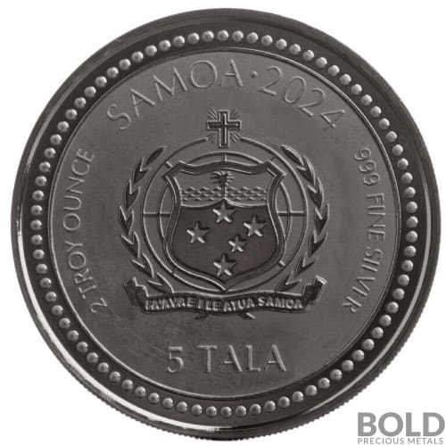 2024 Silver 2 oz Samoa Year of the Dragon Black Rhodium Plating Coin
