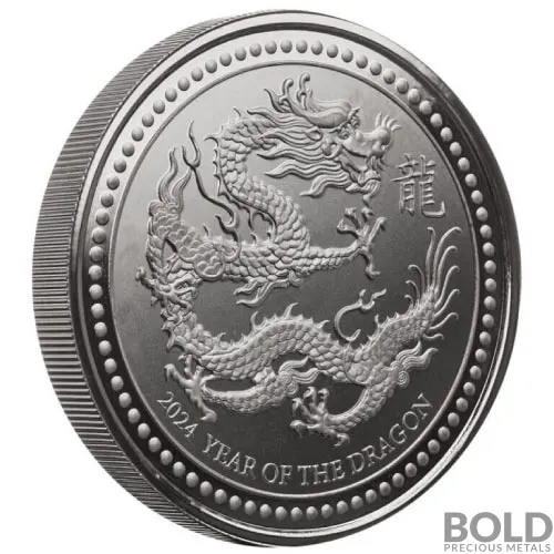 2024 Silver 2 oz Samoa Year of the Dragon Black Rhodium Plating Coin