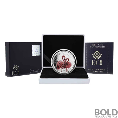 2018 1 oz St. Lucia Flamingo Colored Proof Silver Coin