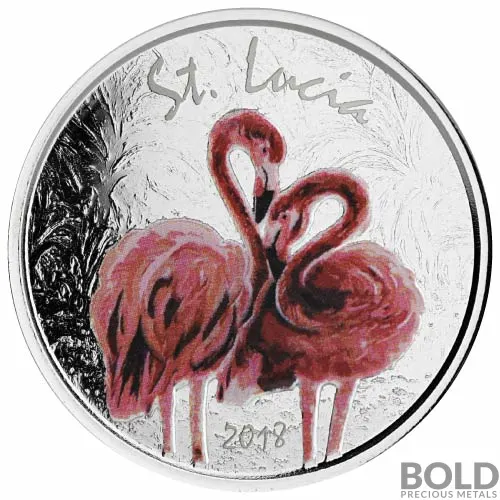 2018 Silver 1 oz St. Lucia Flamingo Coin Proof (Colored)