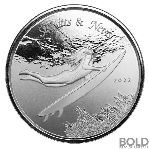 2022 Silver 1 oz St Kitts & Nevis Underwater Surfer Coin BU