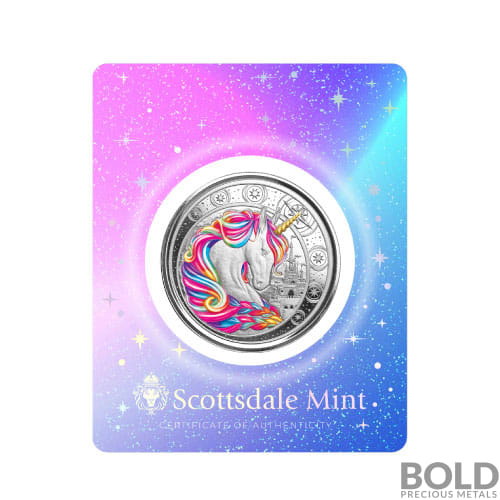 2023 Silver 1 oz Ghana Unicorn "Blossom" Rainbow Colored Coin