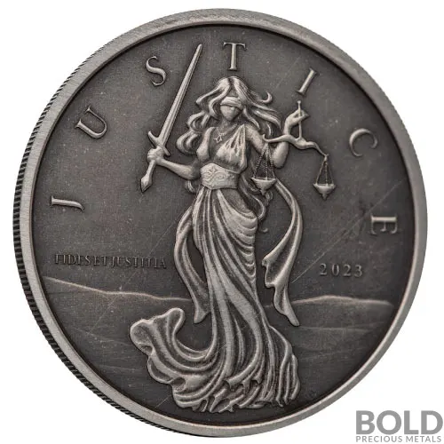 1oz銀貨　2023年 ガーナ 20セディ 銀貨 ジャガー 2023 1 oz Gibraltar Lady Justice Antiqued Silver Coin