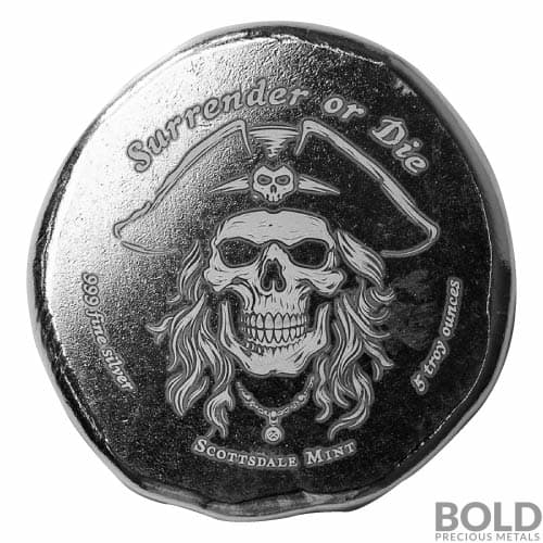5 oz Scottsdale Pirate Skull Surrender or Die Silver Button