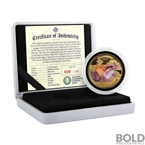 2022 Gold 1 oz EC8 Dominica Mountain Chicken Coin Proof (Colored)