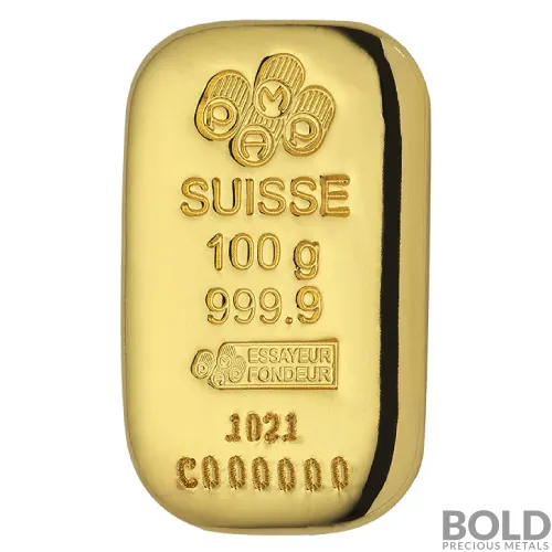 100 Gram PAMP Suisse Gold Bar (Cast)