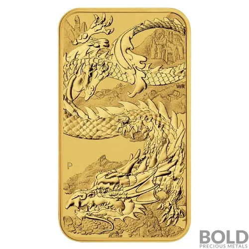 2023 Gold 1 oz Australia Perth Rectangular Dragon BU Coin Bar