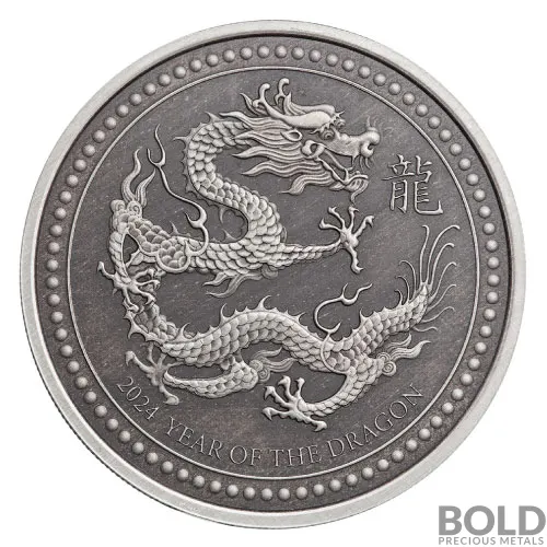 2024 2 oz Samoa Year of the Dragon Silver Coin (Antiqued)