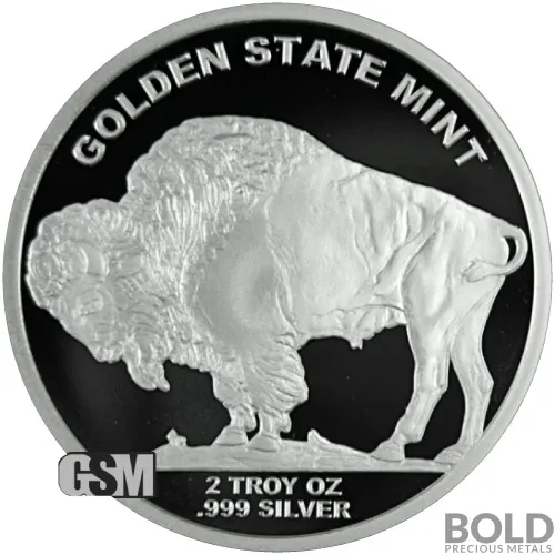 2 oz Golden State Mint Buffalo Silver Round