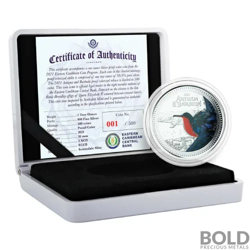 2021 1 oz Antigua & Barbuda: Frigate Bird Silver Coin (Proof, Colored)