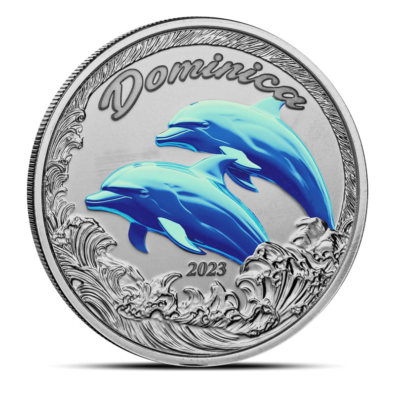 2023 1 oz EC8 Dominica Dolphin Silver Proof Coin (Colored)