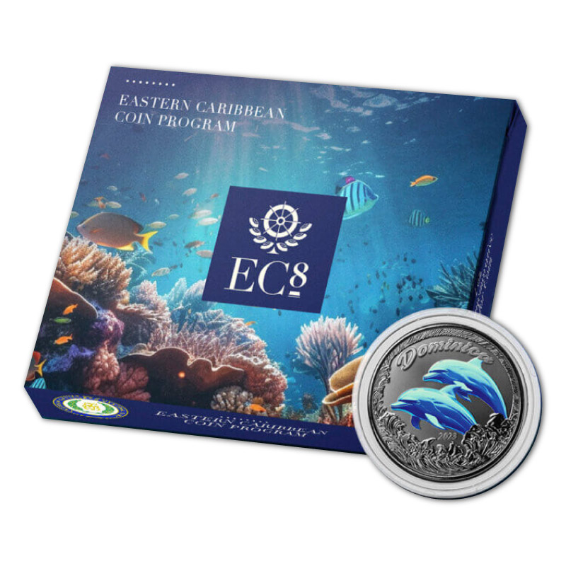 2023 1 oz EC8 Dominica Dolphin Silver Proof Coin (Colored)