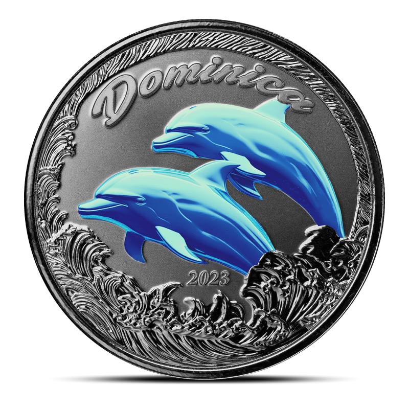 2023 1 oz EC8 Dominica Dolphin Silver Proof Coin (Colored)