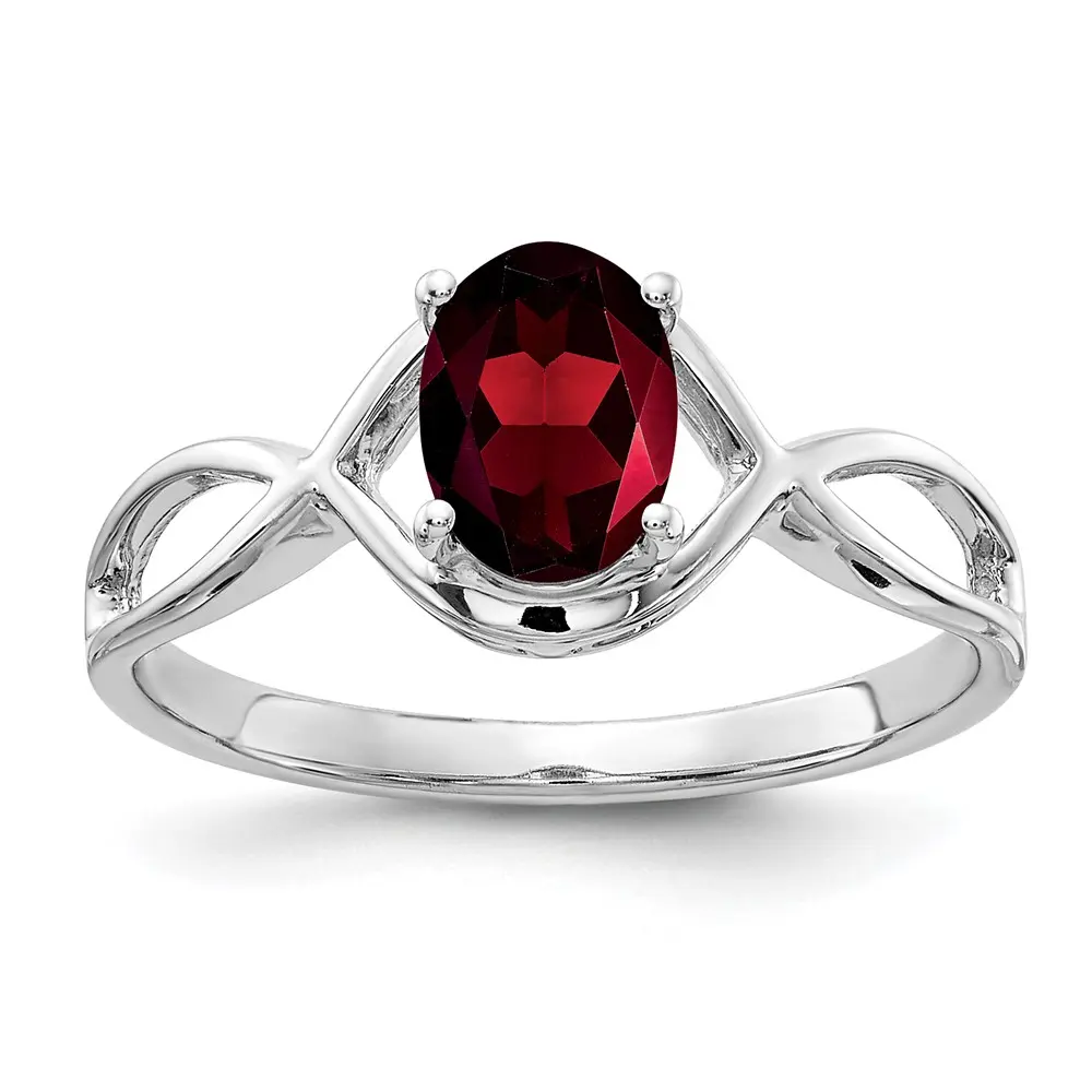 14k White Gold Oval Garnet Ring
