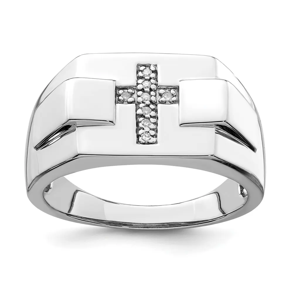 Sterling Silver Diamond Cross Signet Ring
