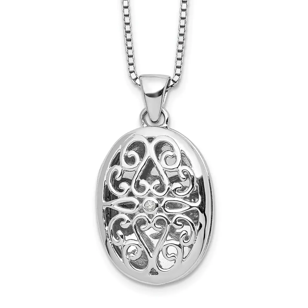 Diamond Filigree Oval Locket Necklace with Extender