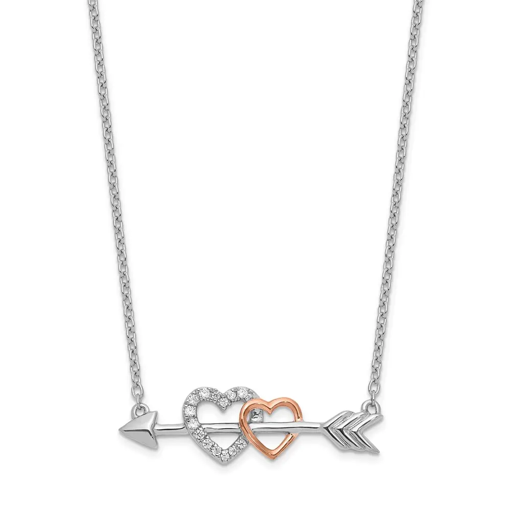 14k Two-tone Diamond Hearts on Arrow Necklace