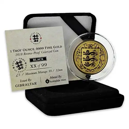 2018 Gibraltar Royal Arms of England Gold 1 oz Proof (Black Colored)