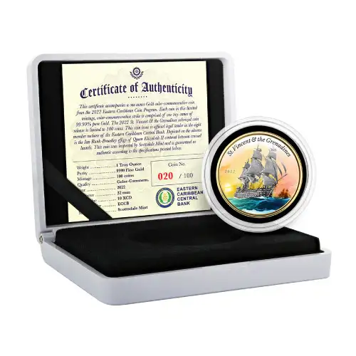2022 Gold 1 oz EC8 St Vincent Grenadines War Ship Coin Proof (Colored)